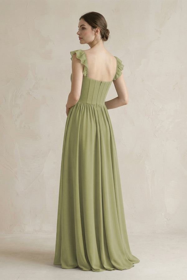 Sweetheart Chiffon Ruffled A - Line Corset Bridesmaid Dress in Moss Green - SHE IS ME Bridesmaid Dresses