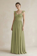 Sweetheart Chiffon Ruffled A - Line Corset Bridesmaid Dress in Moss Green - SHE IS ME Bridesmaid Dresses