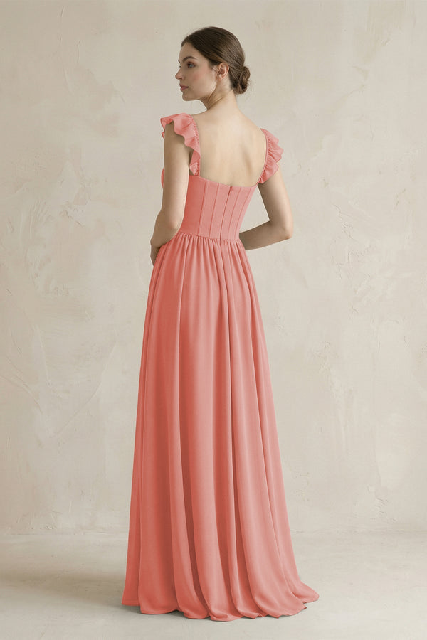 Sweetheart Chiffon Ruffled A - Line Corset Bridesmaid Dress in Mulberry - SHE IS ME Bridesmaid Dresses