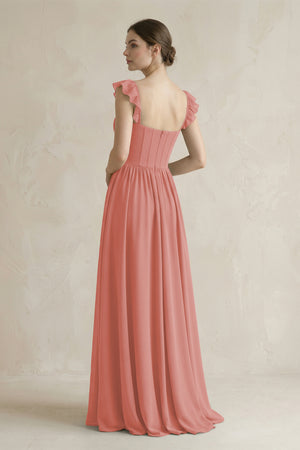 Sweetheart Chiffon Ruffled A-Line Corset Bridesmaid Dress in Mulberry (2) | KISSBRIDAL
