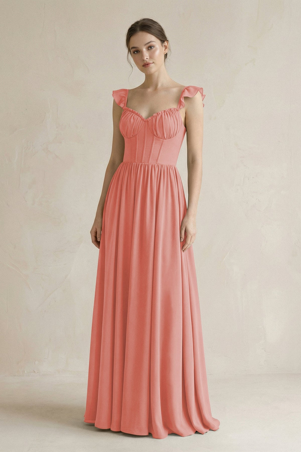 Sweetheart Chiffon Ruffled A - Line Corset Bridesmaid Dress in Mulberry - KISS BRIDAL Bridesmaid Dresses
