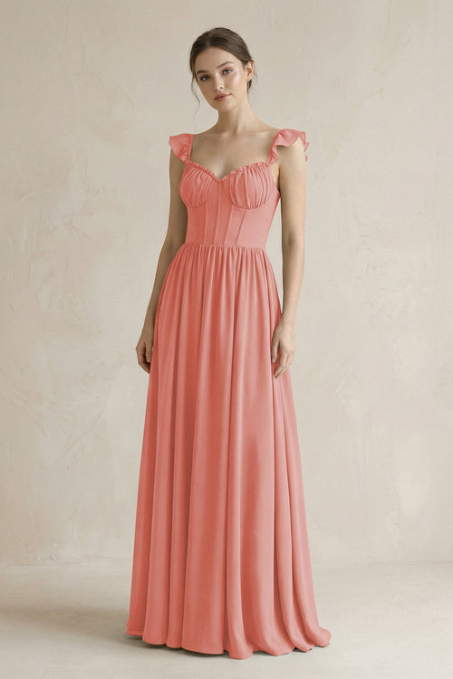 Sweetheart Chiffon Ruffled A - Line Corset Bridesmaid Dress in Mulberry - SHE IS ME Bridesmaid Dresses