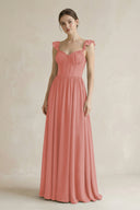 Sweetheart Chiffon Ruffled A-Line Corset Bridesmaid Dress in Mulberry | KISSBRIDAL