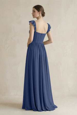 Sweetheart Chiffon Ruffled A - Line Corset Bridesmaid Dress in Navy - SHE IS ME Bridesmaid Dresses