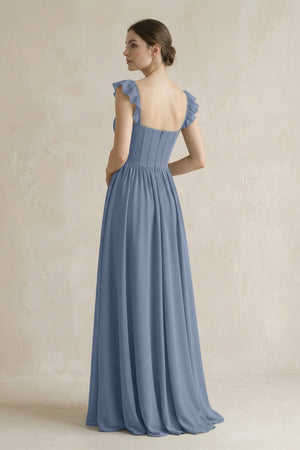 Sweetheart Chiffon Ruffled A - Line Corset Bridesmaid Dress in Neptune - SHE IS ME Bridesmaid Dresses