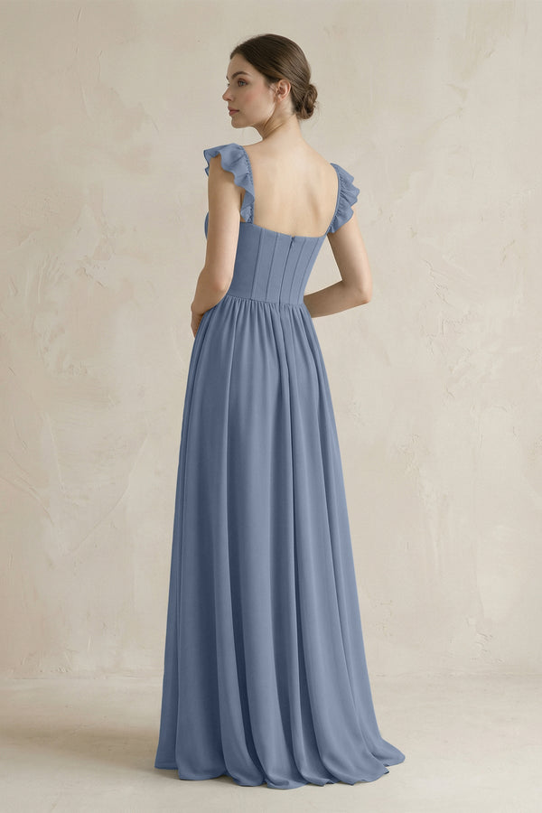 Sweetheart Chiffon Ruffled A - Line Corset Bridesmaid Dress in Neptune - SHE IS ME Bridesmaid Dresses