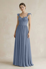 Sweetheart Chiffon Ruffled A - Line Corset Bridesmaid Dress in Neptune - KISS BRIDAL Bridesmaid Dresses