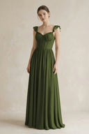Sweetheart Chiffon Ruffled A - Line Corset Bridesmaid Dress in Olive - SHE IS ME Bridesmaid Dresses