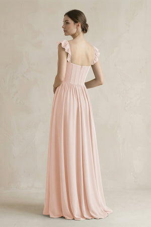 Sweetheart Chiffon Ruffled A - Line Corset Bridesmaid Dress in Pale Blush - SHE IS ME Bridesmaid Dresses