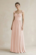 Sweetheart Chiffon Ruffled A - Line Corset Bridesmaid Dress in Pale Blush - SHE IS ME Bridesmaid Dresses