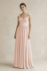 Sweetheart Chiffon Ruffled A - Line Corset Bridesmaid Dress in Pale Blush - KISS BRIDAL Bridesmaid Dresses