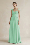 Sweetheart Chiffon Ruffled A - Line Corset Bridesmaid Dress in Pale Pistachio - SHE IS ME Bridesmaid Dresses