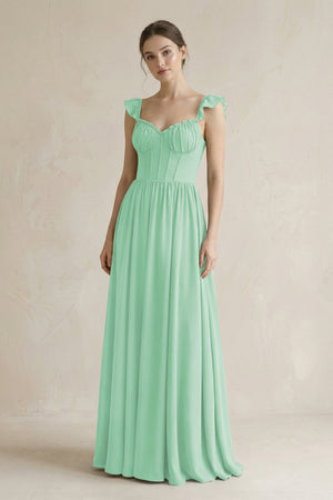 Sweetheart Chiffon Ruffled A - Line Corset Bridesmaid Dress in Pale Pistachio - SHE IS ME Bridesmaid Dresses