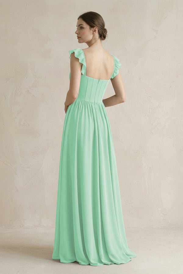 Sweetheart Chiffon Ruffled A - Line Corset Bridesmaid Dress in Pale Pistachio - SHE IS ME Bridesmaid Dresses