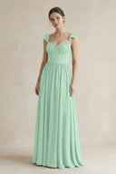 Sweetheart Chiffon Ruffled A-Line Corset Bridesmaid Dress in Pale Pistachio | KISSBRIDAL