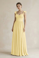 Sweetheart Chiffon Ruffled A - Line Corset Bridesmaid Dress in Pastel Yellow - SHE IS ME Bridesmaid Dresses