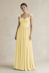 Sweetheart Chiffon Ruffled A - Line Corset Bridesmaid Dress in Pastel Yellow - KISS BRIDAL Bridesmaid Dresses