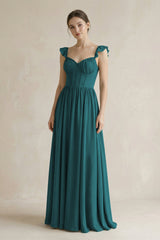 Sweetheart Chiffon Ruffled A - Line Corset Bridesmaid Dress in Pine - KISS BRIDAL Bridesmaid Dresses