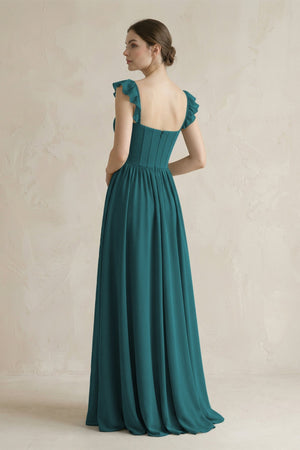 Sweetheart Chiffon Ruffled A - Line Corset Bridesmaid Dress in Pine - SHE IS ME Bridesmaid Dresses