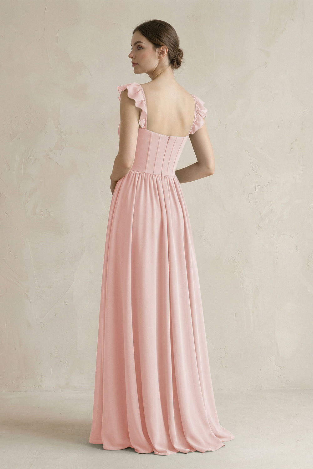 Sweetheart Chiffon Ruffled A-Line Corset Bridesmaid Dress in Rose Petal