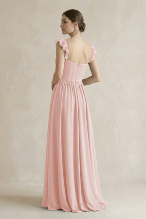Sweetheart Chiffon Ruffled A-Line Corset Bridesmaid Dress in Rose Petal (2) | KISSBRIDAL