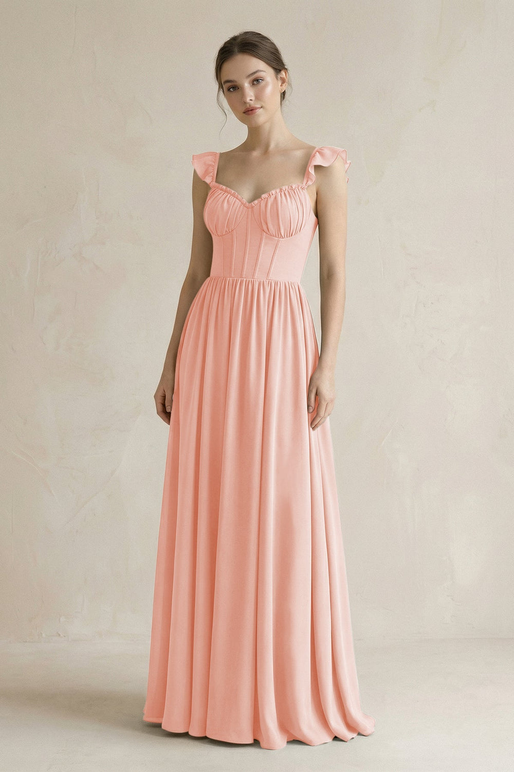 Sweetheart Chiffon Ruffled A - Line Corset Bridesmaid Dress in Rose Petal - KISS BRIDAL Bridesmaid Dresses