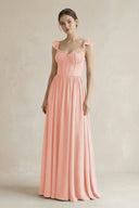 Sweetheart Chiffon Ruffled A - Line Corset Bridesmaid Dress in Rose Petal - SHE IS ME Bridesmaid Dresses