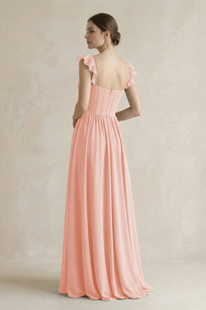 Sweetheart Chiffon Ruffled A - Line Corset Bridesmaid Dress in Rose Petal - SHE IS ME Bridesmaid Dresses