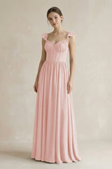 Sweetheart Chiffon Ruffled A-Line Corset Bridesmaid Dress in Rose Petal | KISSBRIDAL