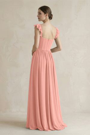 Sweetheart Chiffon Ruffled A-Line Corset Bridesmaid Dress in Rosette (2) | KISSBRIDAL