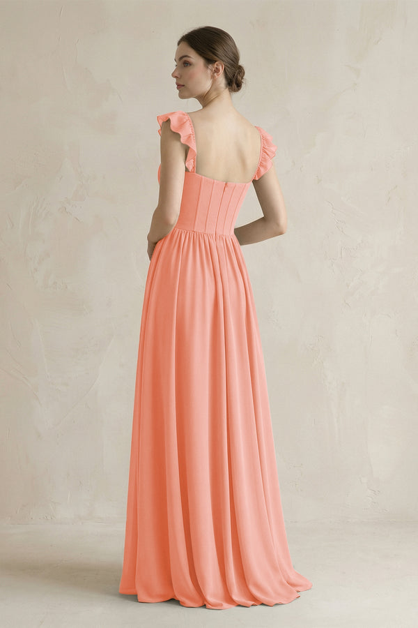 Sweetheart Chiffon Ruffled A - Line Corset Bridesmaid Dress in Rosette - SHE IS ME Bridesmaid Dresses
