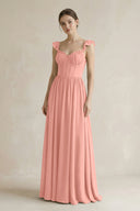Sweetheart Chiffon Ruffled A-Line Corset Bridesmaid Dress in Rosette | KISSBRIDAL