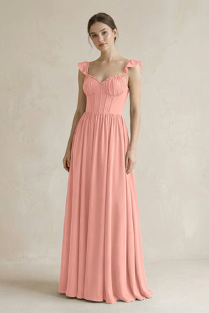 Sweetheart Chiffon Ruffled A-Line Corset Bridesmaid Dress in Rosette | KISSBRIDAL