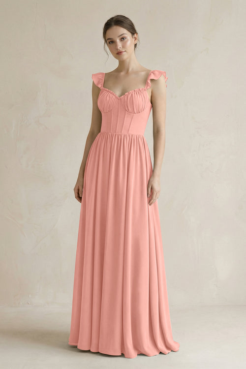 Sweetheart Chiffon Ruffled A-Line Corset Bridesmaid Dress in Rosette | KISSBRIDAL