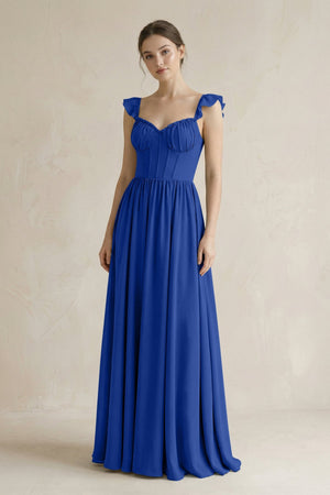 Sweetheart Chiffon Ruffled A - Line Corset Bridesmaid Dress in Royal Blue - SHE IS ME Bridesmaid Dresses