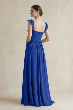 Sweetheart Chiffon Ruffled A - Line Corset Bridesmaid Dress in Royal Blue - SHE IS ME Bridesmaid Dresses