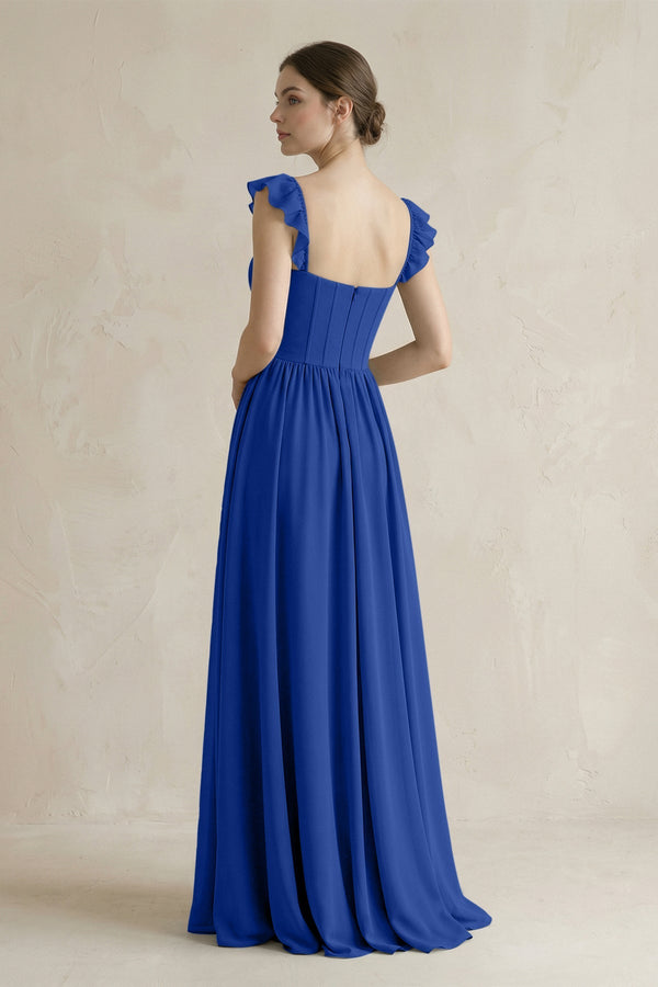 Sweetheart Chiffon Ruffled A - Line Corset Bridesmaid Dress in Royal Blue - SHE IS ME Bridesmaid Dresses