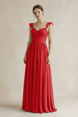 Sweetheart Chiffon Ruffled A - Line Corset Bridesmaid Dress in Ruby Red - KISS BRIDAL Bridesmaid Dresses