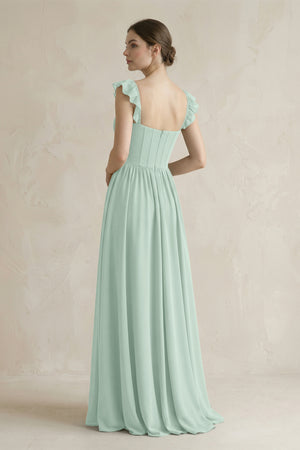 Sweetheart Chiffon Ruffled A-Line Corset Bridesmaid Dress in Sage (2) | KISSBRIDAL