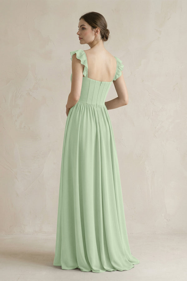 Sweetheart Chiffon Ruffled A - Line Corset Bridesmaid Dress in Sage - SHE IS ME Bridesmaid Dresses