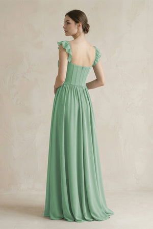 Sweetheart Chiffon Ruffled A - Line Corset Bridesmaid Dress in Sea Glass - SHE IS ME Bridesmaid Dresses
