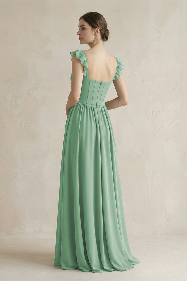Sweetheart Chiffon Ruffled A - Line Corset Bridesmaid Dress in Sea Glass - SHE IS ME Bridesmaid Dresses