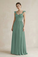 Sweetheart Chiffon Ruffled A-Line Corset Bridesmaid Dress in Sea Glass | KISSBRIDAL
