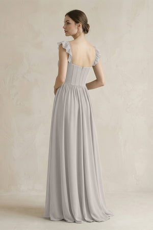 Sweetheart Chiffon Ruffled A - Line Corset Bridesmaid Dress in Silver - SHE IS ME Bridesmaid Dresses