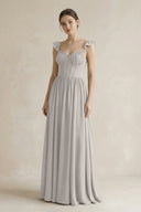 Sweetheart Chiffon Ruffled A - Line Corset Bridesmaid Dress in Silver - SHE IS ME Bridesmaid Dresses