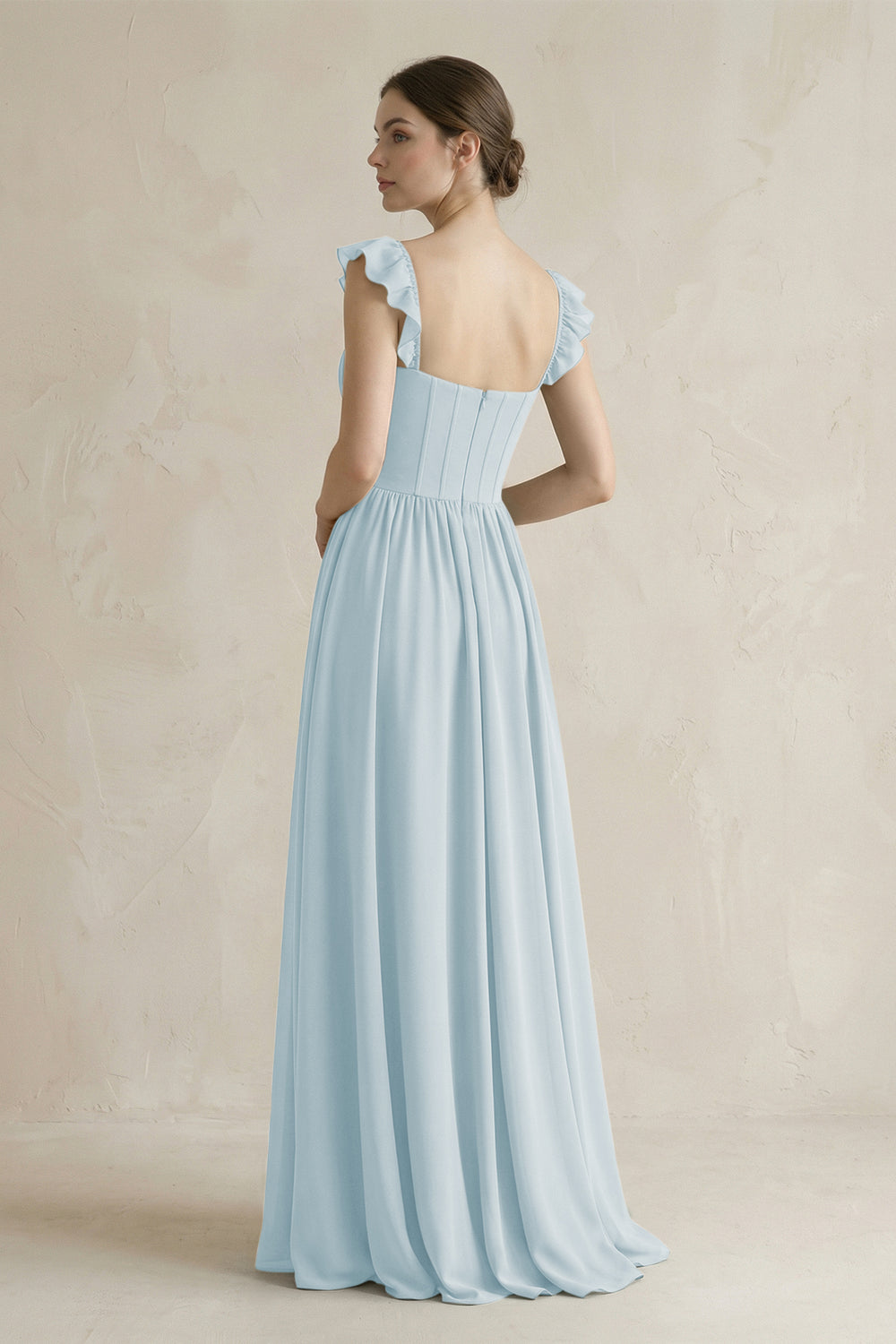 Sweetheart Chiffon Ruffled A-Line Corset Bridesmaid Dress in Sky Blue