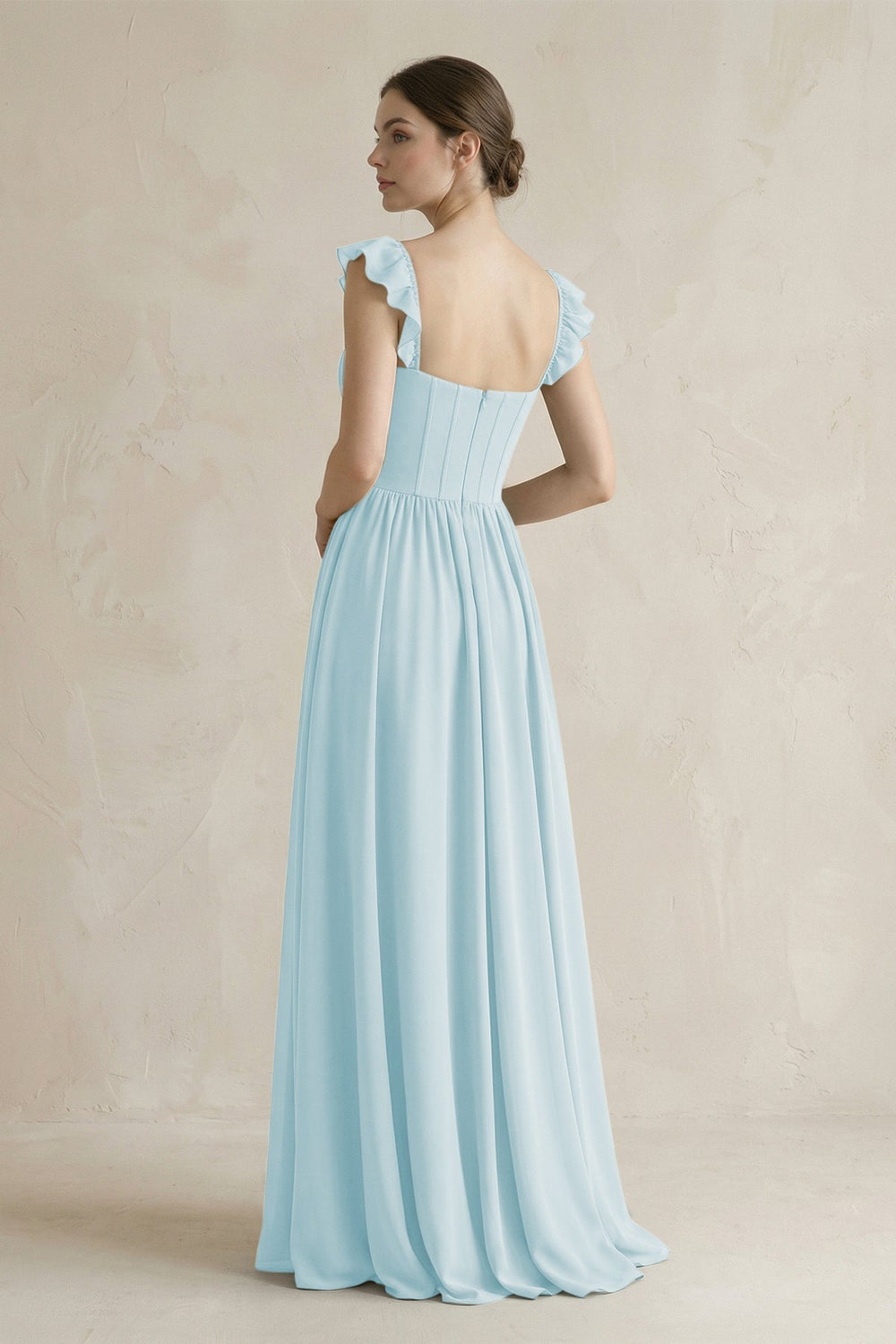 Sweetheart Chiffon Ruffled A - Line Corset Bridesmaid Dress in Sky Blue - KISS BRIDAL Bridesmaid Dresses