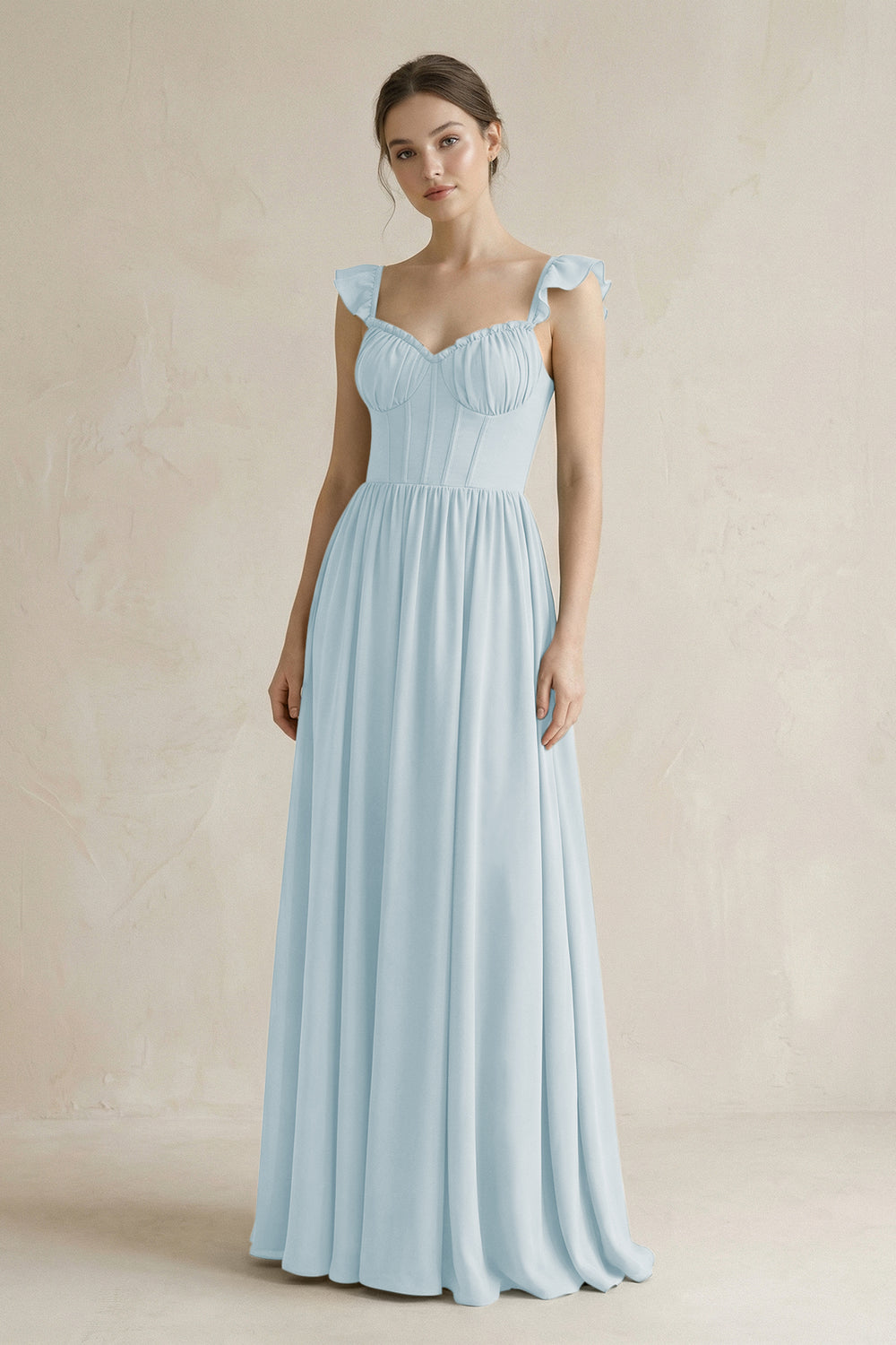 Sweetheart Chiffon Ruffled A-Line Corset Bridesmaid Dress in Sky Blue