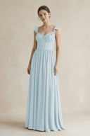Sweetheart Chiffon Ruffled A-Line Corset Bridesmaid Dress in Sky Blue | KISSBRIDAL