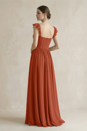 Sweetheart Chiffon Ruffled A - Line Corset Bridesmaid Dress in Spice - SHE IS ME Bridesmaid Dresses
